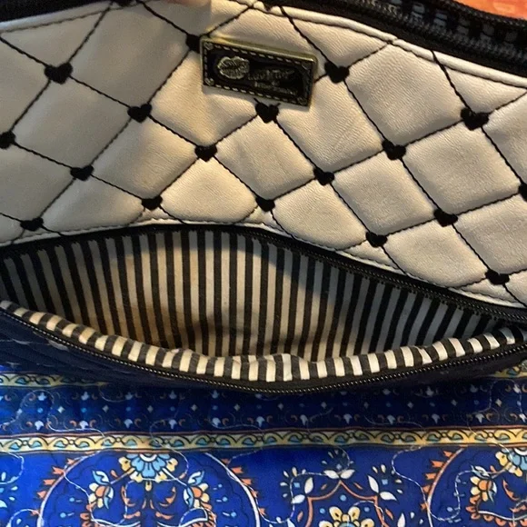 Luv Betsey by Betsy Johnson. Chic Black and Cream Quilted Shoulder Bag - Picture 6 of 8